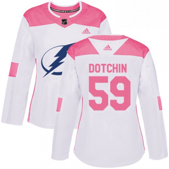 Womens Adidas Tampa Bay Lightning 59 Jake Dotchin Authentic WhitePink Fashion NHL Jersey