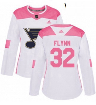 Womens Adidas St Louis Blues 32 Brian Flynn Authentic White Pink Fashion NHL Jersey