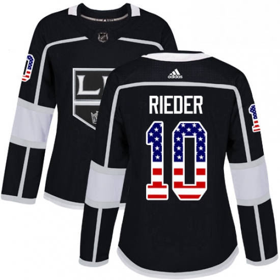 Womens Adidas Los Angeles Kings 10 Tobias Rieder Authentic Black USA Flag Fashion NHL Jersey