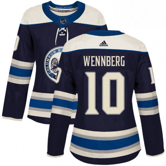 Womens Adidas Columbus Blue Jackets 10 Alexander Wennberg Authentic Navy Blue Alternate NHL Jersey