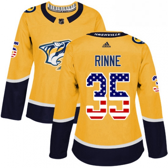 Womens Adidas Nashville Predators 35 Pekka Rinne Authentic Gold USA Flag Fashion NHL Jersey