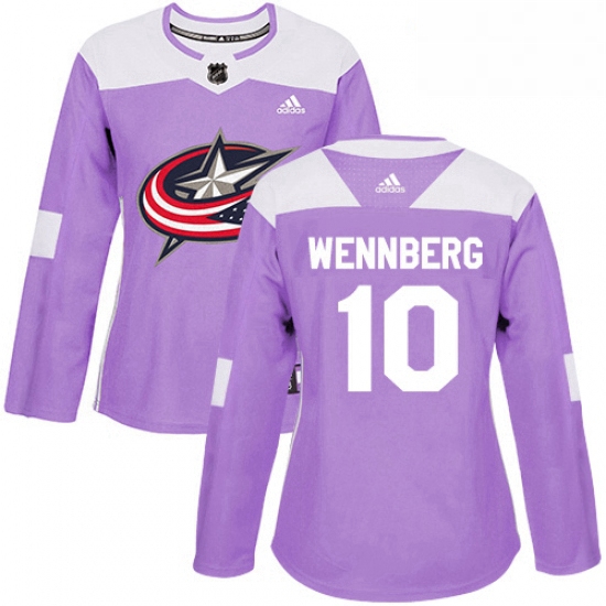 Womens Adidas Columbus Blue Jackets 10 Alexander Wennberg Authentic Purple Fights Cancer Practice NH