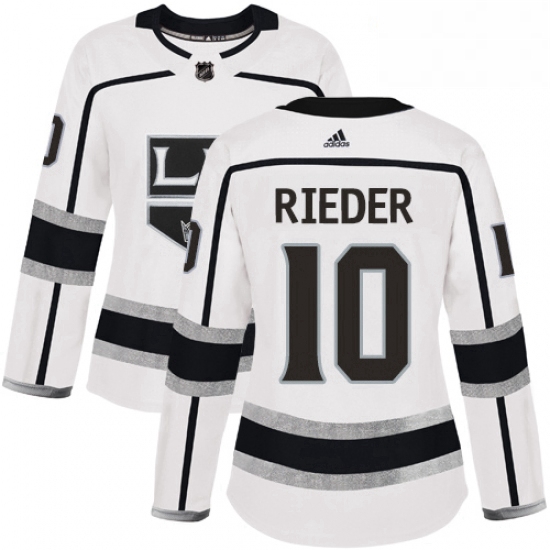 Womens Adidas Los Angeles Kings 10 Tobias Rieder Authentic White Away NHL Jersey