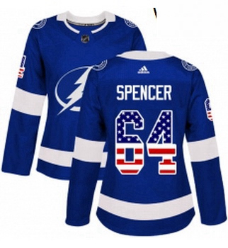 Womens Adidas Tampa Bay Lightning 64 Matthew Spencer Authentic Blue USA Flag Fashion NHL Jersey