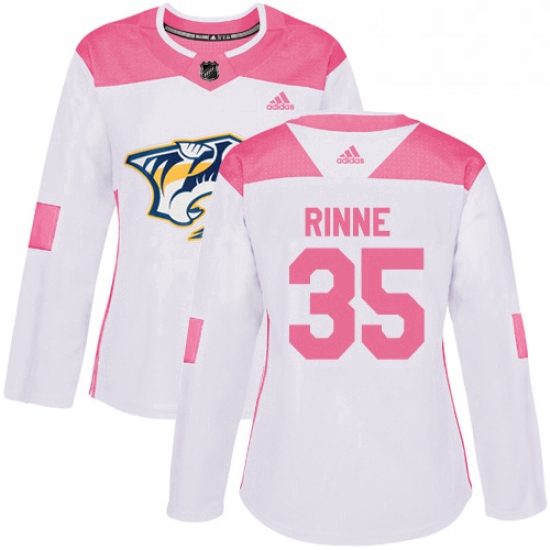 Womens Adidas Nashville Predators 35 Pekka Rinne Authentic WhitePink Fashion NHL Jersey