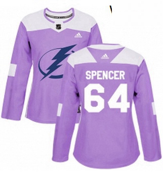 Womens Adidas Tampa Bay Lightning 64 Matthew Spencer Authentic Purple Fights Cancer Practice NHL Jer