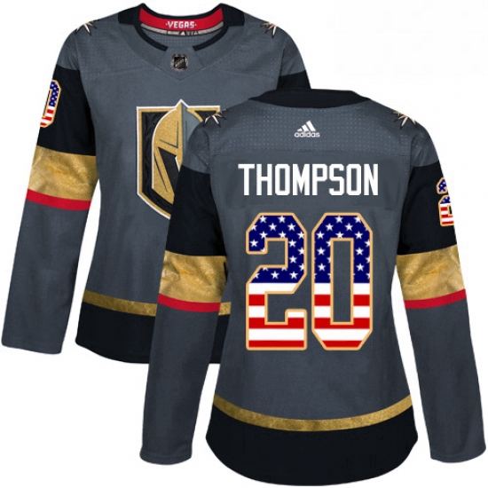 Womens Adidas Vegas Golden Knights 20 Paul Thompson Authentic Gray USA Flag Fashion NHL Jersey