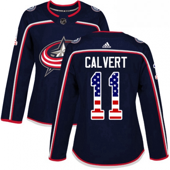 Womens Adidas Columbus Blue Jackets 11 Matt Calvert Authentic Navy Blue USA Flag Fashion NHL Jersey