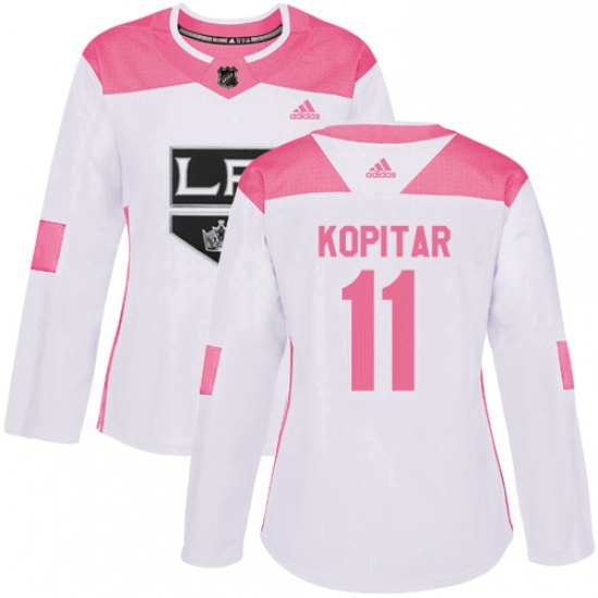 Womens Adidas Los Angeles Kings 11 Anze Kopitar Authentic WhitePink Fashion NHL Jersey