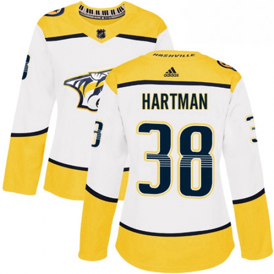 Womens Adidas Nashville Predators 38 Ryan Hartman Authentic White Away NHL Jersey