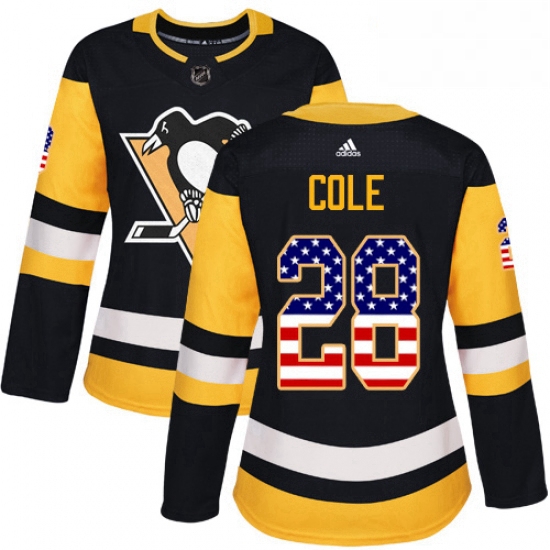 Womens Adidas Pittsburgh Penguins 28 Ian Cole Authentic Black USA Flag Fashion NHL Jersey