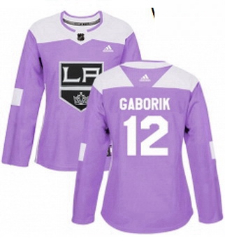 Womens Adidas Los Angeles Kings 12 Marian Gaborik Authentic Purple Fights Cancer Practice NHL Jersey