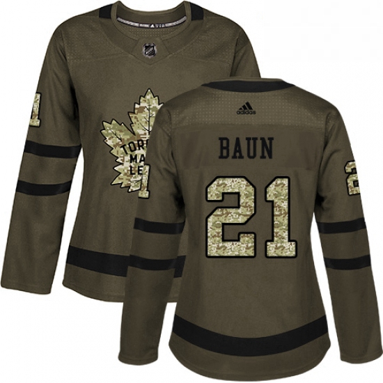 Womens Adidas Toronto Maple Leafs 21 Bobby Baun Authentic Green Salute to Service NHL Jersey