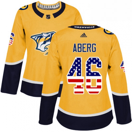 Womens Adidas Nashville Predators 46 Pontus Aberg Authentic Gold USA Flag Fashion NHL Jersey