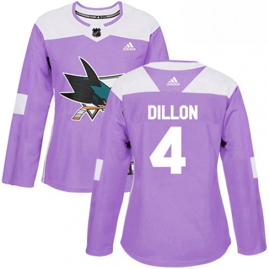 Womens Adidas San Jose Sharks 4 Brenden Dillon Authentic Purple Fights Cancer Practice NHL Jersey