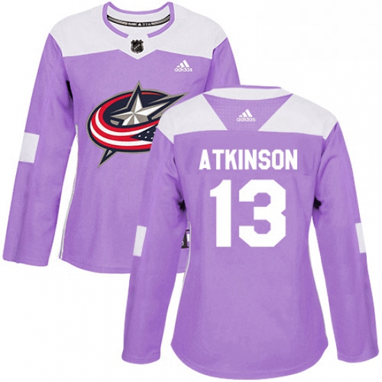 Womens Adidas Columbus Blue Jackets 13 Cam Atkinson Authentic Purple Fights Cancer Practice NHL Jers