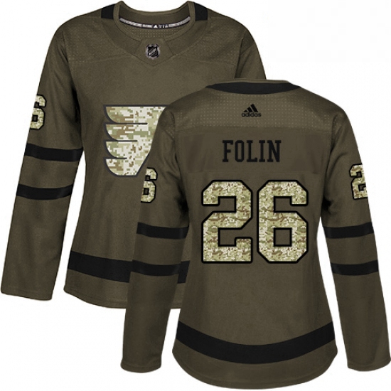 Womens Adidas Philadelphia Flyers 26 Christian Folin Authentic Green Salute to Service NHL Jersey