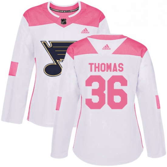 Womens Adidas St Louis Blues 36 Robert Thomas Authentic WhitePink Fashion NHL Jersey