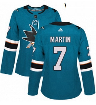 Womens Adidas San Jose Sharks 7 Paul Martin Premier Teal Green Home NHL Jersey