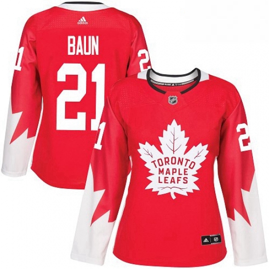 Womens Adidas Toronto Maple Leafs 21 Bobby Baun Authentic Red Alternate NHL Jersey