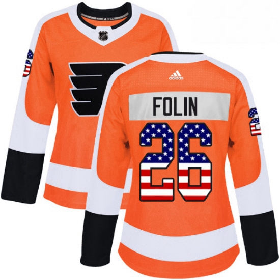 Womens Adidas Philadelphia Flyers 26 Christian Folin Authentic Orange USA Flag Fashion NHL Jersey