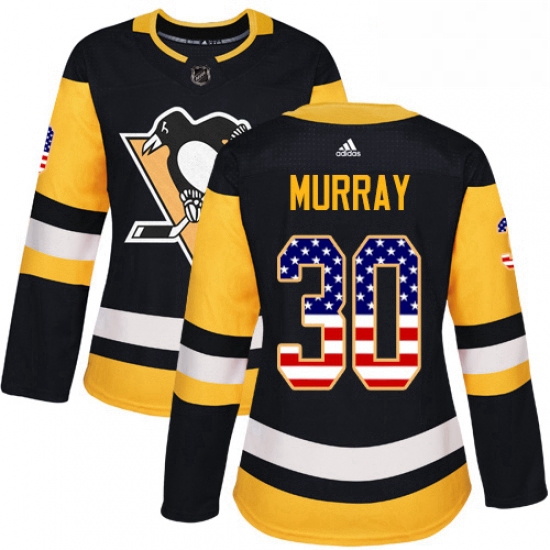 Womens Adidas Pittsburgh Penguins 30 Matt Murray Authentic Black USA Flag Fashion NHL Jersey