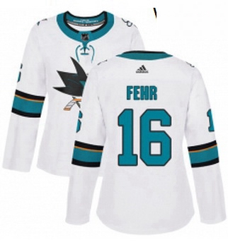 Womens Adidas San Jose Sharks 16 Eric Fehr Authentic White Away NHL Jerse