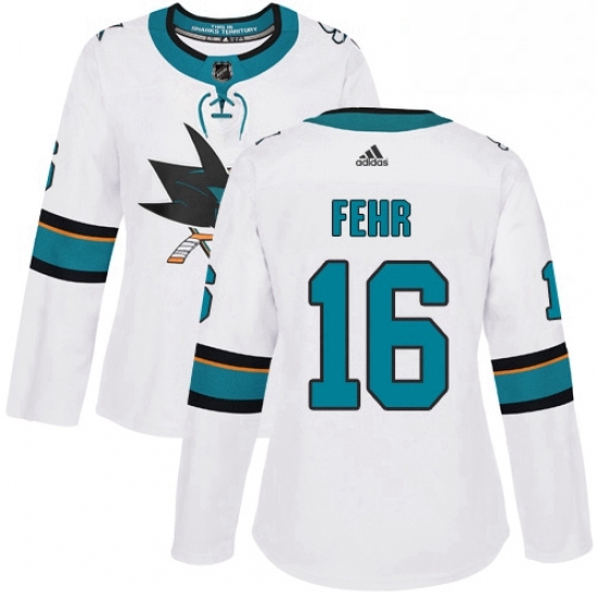 Womens Adidas San Jose Sharks 16 Eric Fehr Authentic White Away NHL Jersey