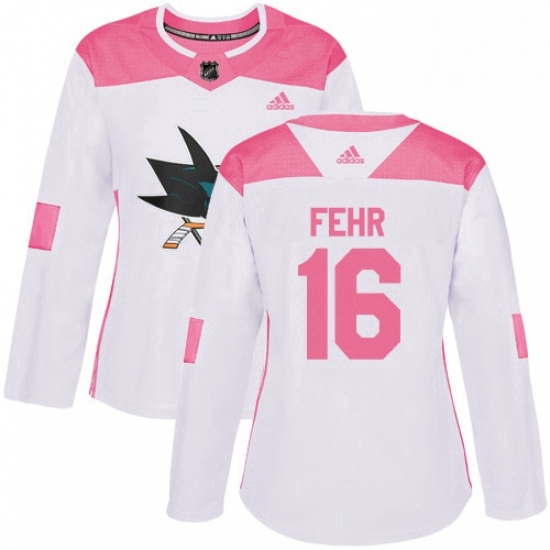 Womens Adidas San Jose Sharks 16 Eric Fehr Authentic White Pink 