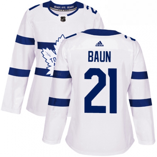 Womens Adidas Toronto Maple Leafs 21 Bobby Baun Authentic White 2018 Stadium Series NHL Jersey