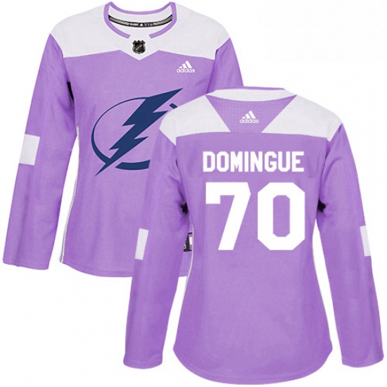 Womens Adidas Tampa Bay Lightning 70 Louis Domingue Authentic Purple Fights Cancer Practice NHL Jers