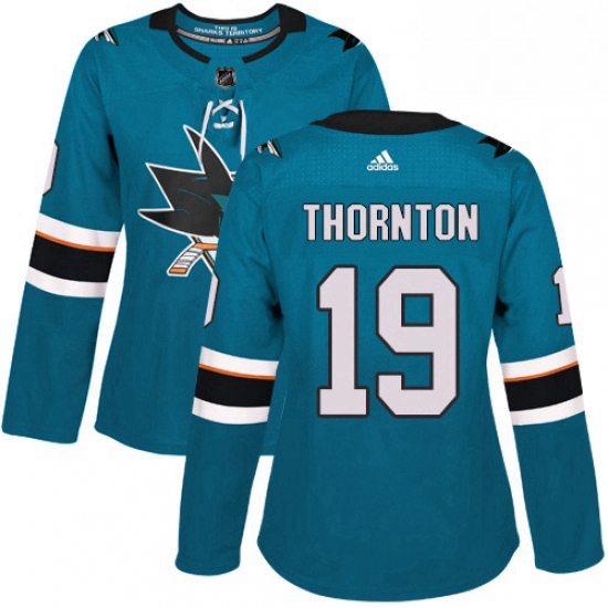 Womens Adidas San Jose Sharks 19 Joe Thornton Premier Teal Green Home NHL Jersey