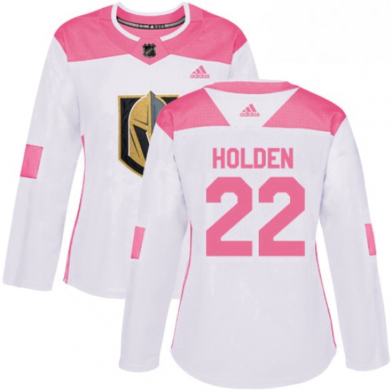 Womens Adidas Vegas Golden Knights 22 Nick Holden Authentic White Pink Fashion NHL Jersey