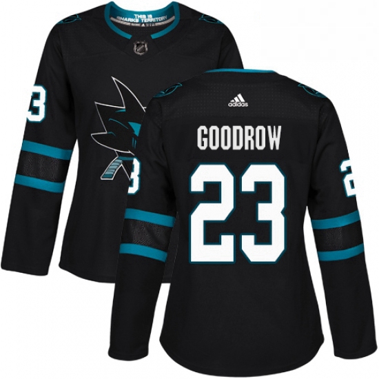 Womens Adidas San Jose Sharks 23 Barclay Goodrow Premier Black Alternate NHL Jersey