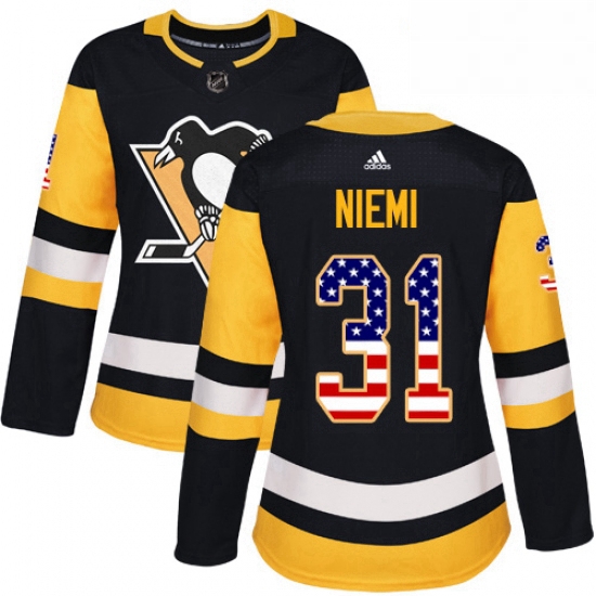 Womens Adidas Pittsburgh Penguins 31 Antti Niemi Authentic Black USA Flag Fashion NHL Jersey