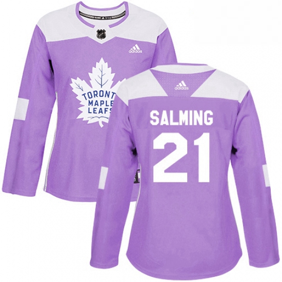 Womens Adidas Toronto Maple Leafs 21 Borje Salming Authentic Purple Fights Cancer Practice NHL Jerse