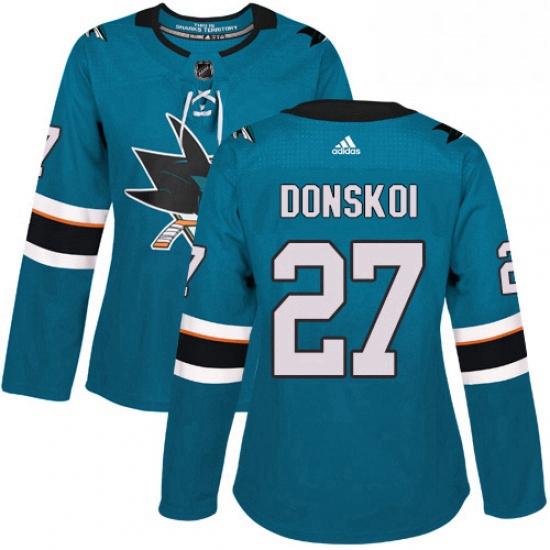 Womens Adidas San Jose Sharks 27 Joonas Donskoi Authentic Teal Green Home NHL Jersey