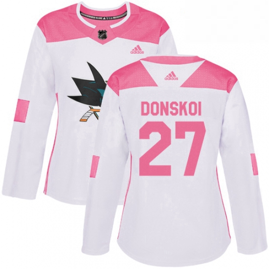 Womens Adidas San Jose Sharks 27 Joonas Donskoi Authentic WhitePink Fashion NHL Jersey