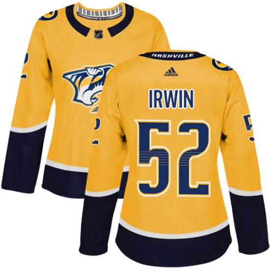 Womens Adidas Nashville Predators 52 Matt Irwin Authentic Gold Home NHL Jersey