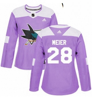 Womens Adidas San Jose Sharks 28 Timo Meier Authentic Purple Fig