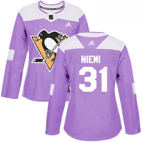 Womens Adidas Pittsburgh Penguins 31 Antti Niemi Authentic Purple Fights Cancer Practice NHL Jersey