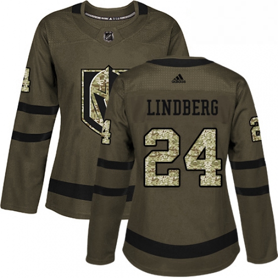 Womens Adidas Vegas Golden Knights 24 Oscar Lindberg Authentic Green Salute to Service NHL Jersey