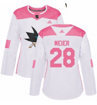 Womens Adidas San Jose Sharks 28 Timo Meier Authentic WhitePink Fashion NHL Jersey