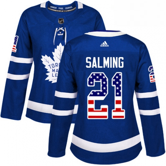 Womens Adidas Toronto Maple Leafs 21 Borje Salming Authentic Royal Blue USA Flag Fashion NHL Jersey