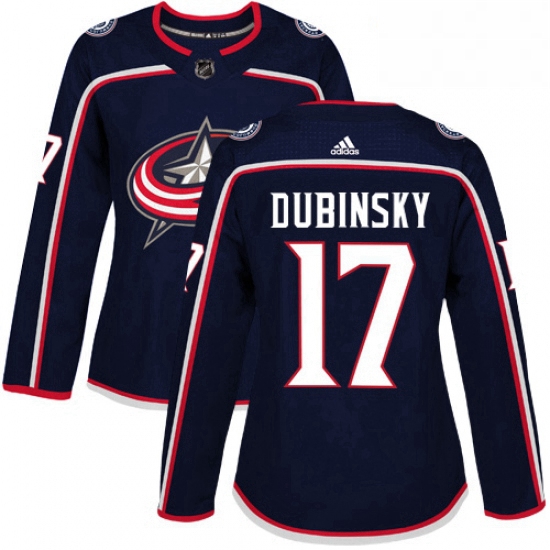 Womens Adidas Columbus Blue Jackets 17 Brandon Dubinsky Authentic Navy Blue Home NHL Jersey