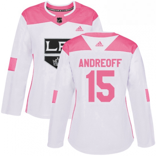 Womens Adidas Los Angeles Kings 15 Andy Andreoff Authentic WhitePink Fashion NHL Jersey