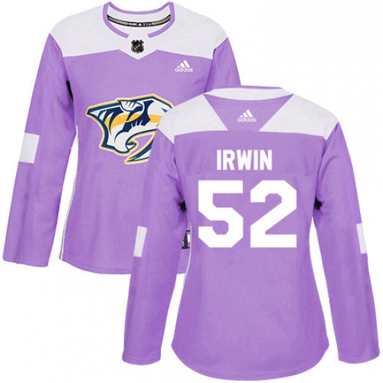 Womens Adidas Nashville Predators 52 Matt Irwin Authentic Purple Fights Cancer Practice NHL Jersey