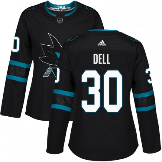 Womens Adidas San Jose Sharks 30 Aaron Dell Premier Black Alternate NHL Jersey