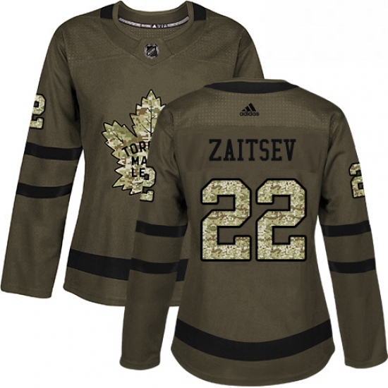 Womens Adidas Toronto Maple Leafs 22 Nikita Zaitsev Authentic Green Salute to Service NHL Jersey