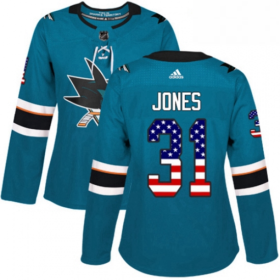 Womens Adidas San Jose Sharks 31 Martin Jones Authentic Teal Gre